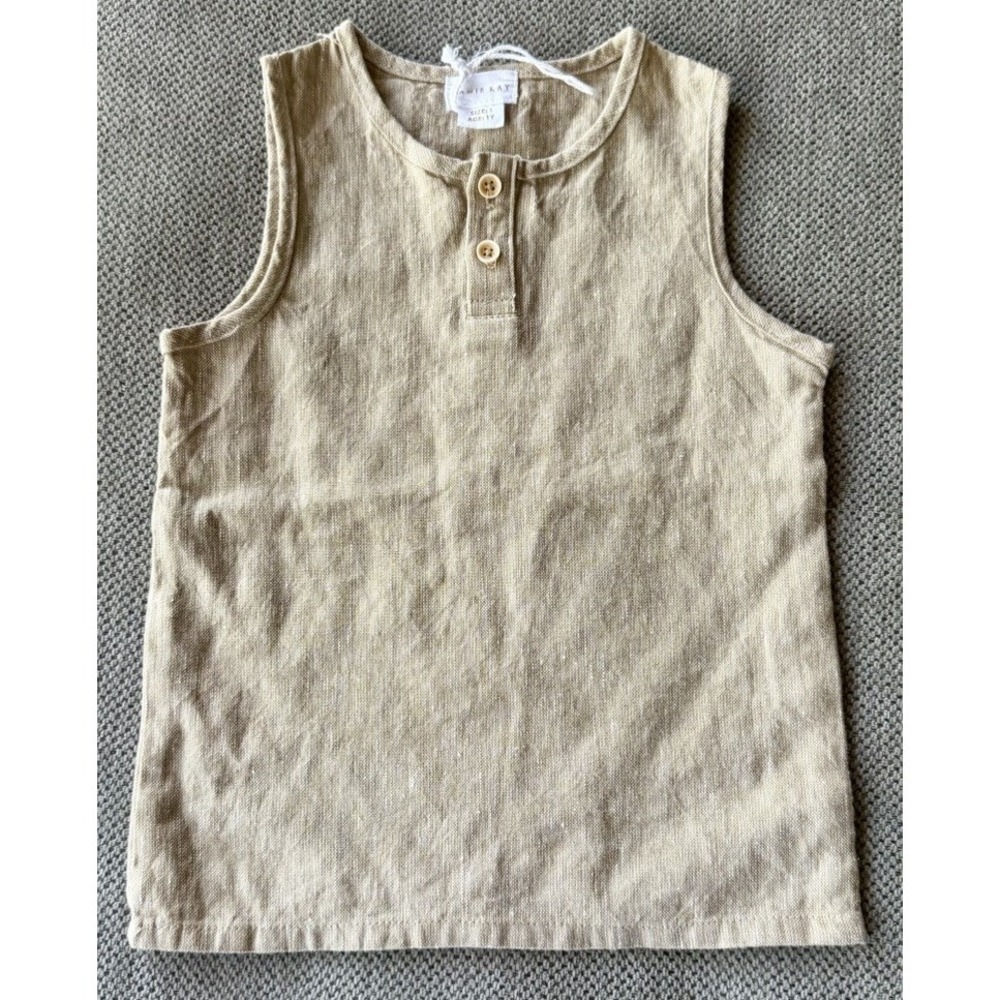 Jamie Kay Linen Tank Top Size 1Y Beige Sleeveless Button Front Toddler Shirt